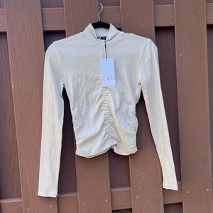 Zara Cream Long Sleeve Ruched Front Top